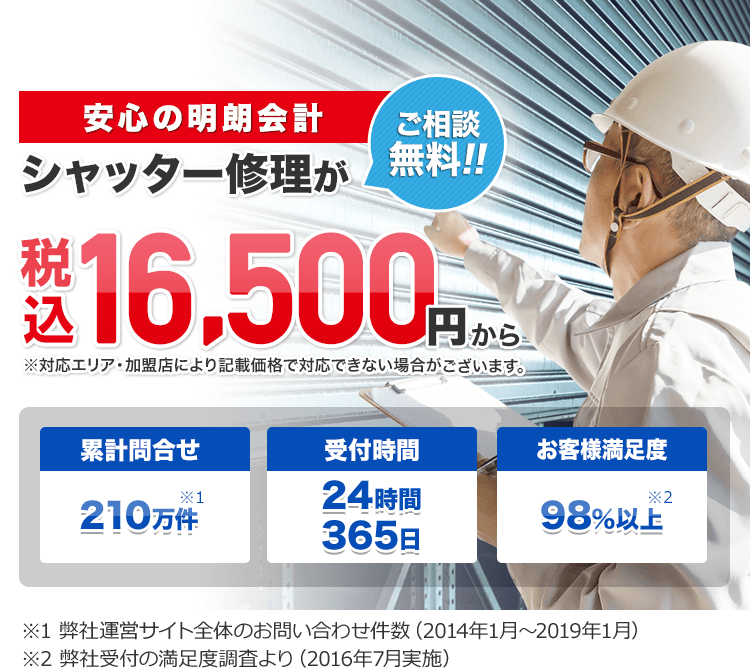 安心の明朗会計 シャッター修理が13,200円（税込）から